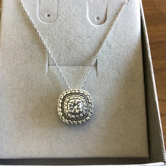 Peoples JWBR Diamond 925 Cushion Shaped Double Halo Frame Pendant/Twisted Chain - Picture 3 of 11